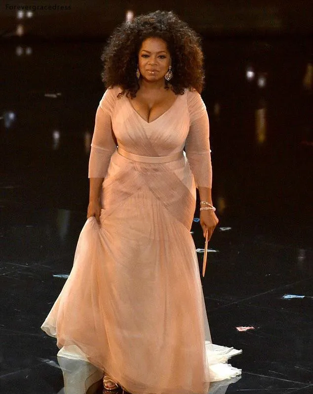Платья знаменитостей Oprah Winfrey 2019 с v образным вырезом красный ковер праздничная