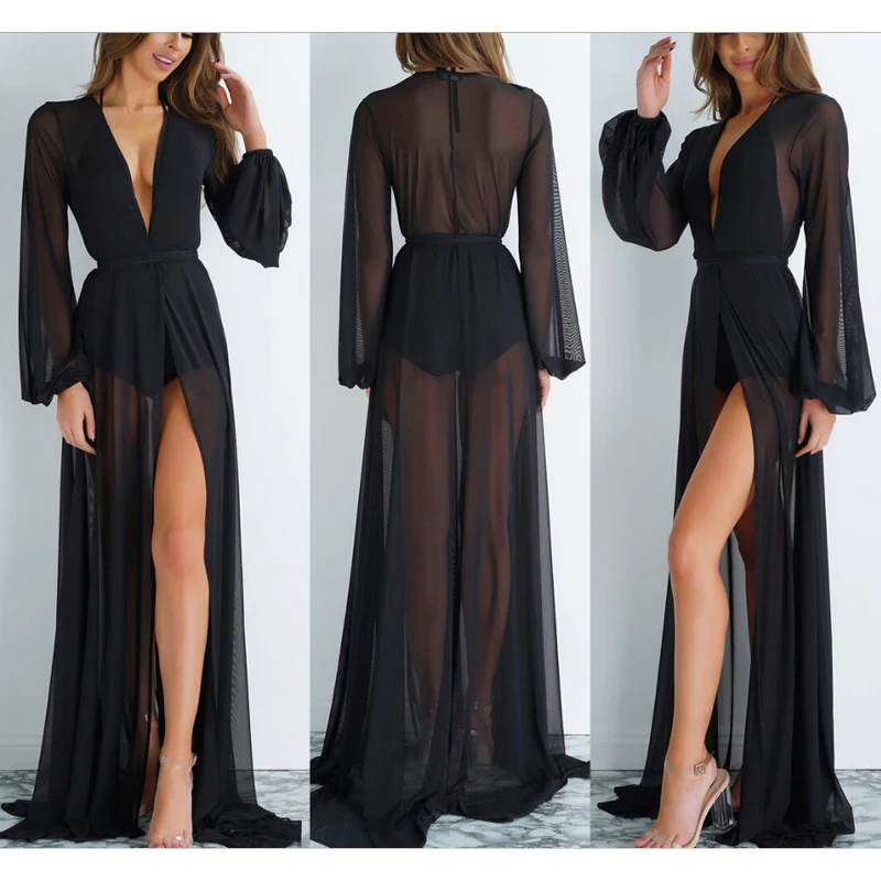 Preise Sommer Strand Tragen Tuniken Für Strand Badeanzug Cover Ups Bademode Cover Up Frauen 2019 Sexy Mesh Bodenlangen Anzüge kleid Maios