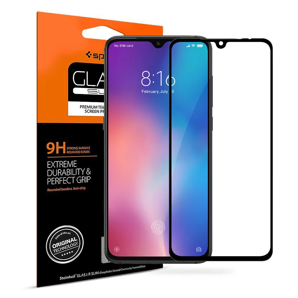 SPIGEN Xiaomi Mi 9 Закаленное стекло протектор экрана Glas. tR тонкий полное покрытие черный S35GL26170