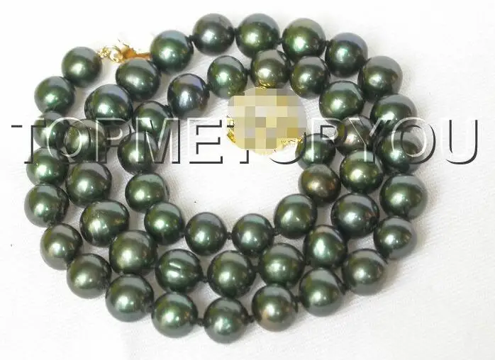 

FREE SHIPPING HOT sell new Style >>>> Beautiful Genuine 9mm round green pearls necklace E1068