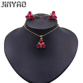 

JINYAO Fashion Gold Color Jewelry Set Flowers Zircon Necklace Earrings Sets For Women pendientes Wedding Party Jewelry bijoux