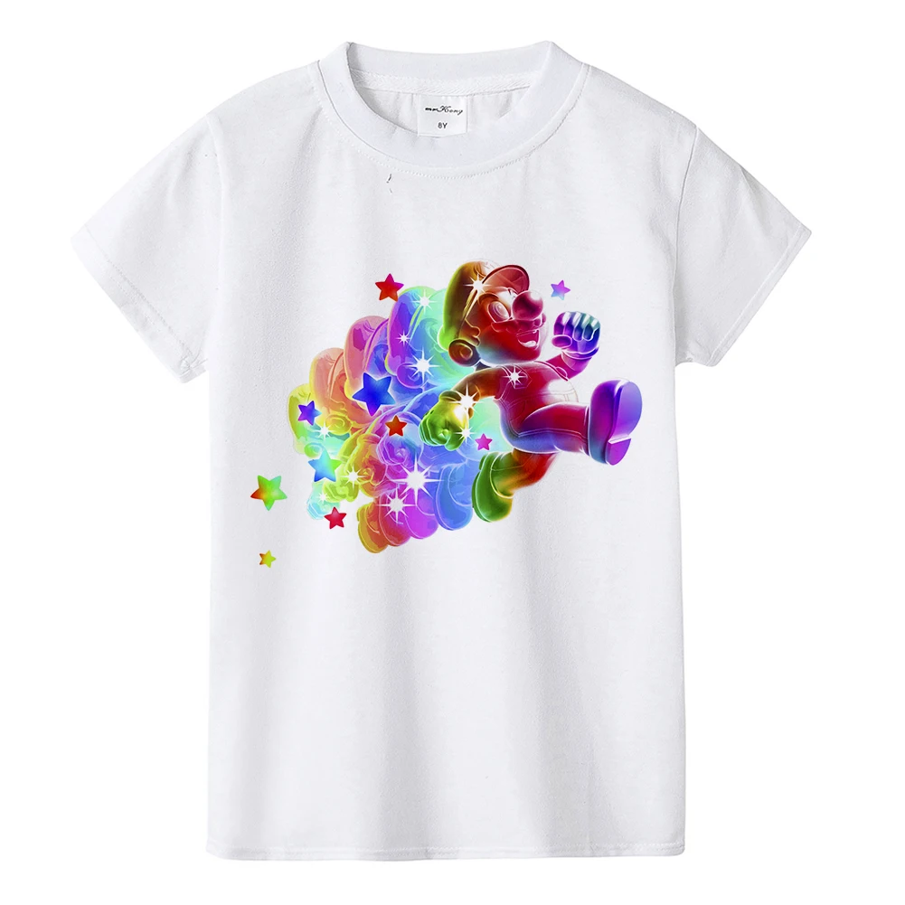 

Rainbow Mario t-shirt children Super Mario kids T Shirt Summer Style Short Sleeve cartoon Mario Bros baby tshirt toddler Top Tee