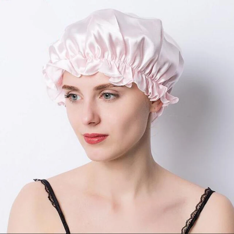 

Silk Sleep Caps Flounced 100% Silk Night Sleep Women Solid Color Elegant Hair Care Accessories