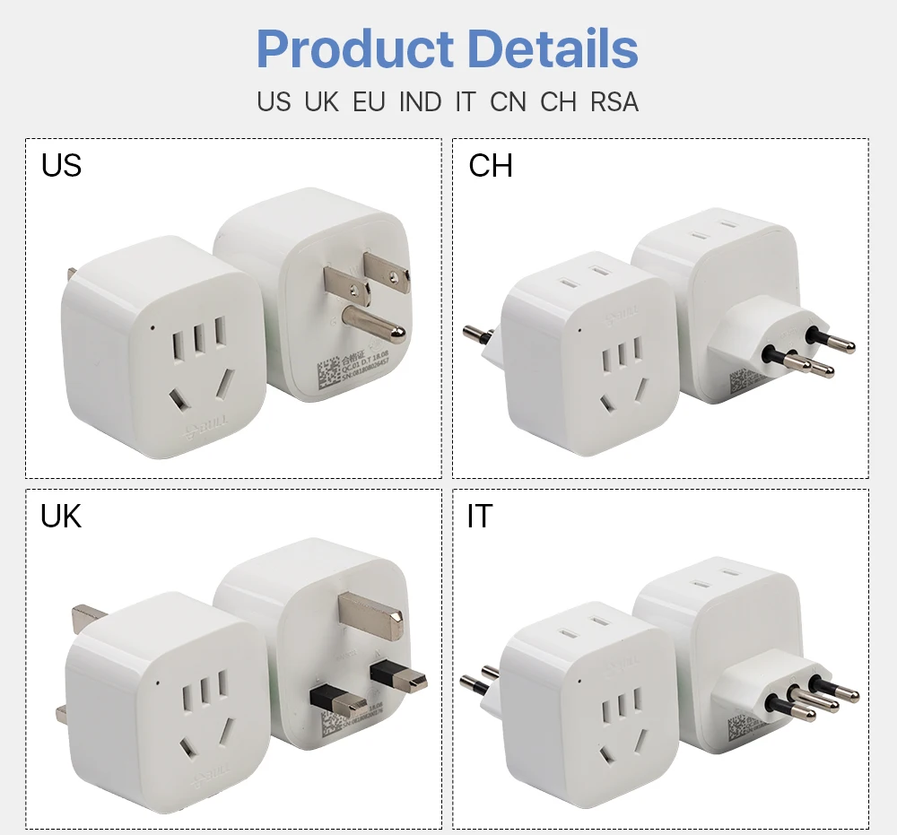 Высокое качество практичный Универсальный США Великобритания ЕС IND IT CN CH RSA адаптеры питания Путешествия Plug конвертер 2 плоские булавки