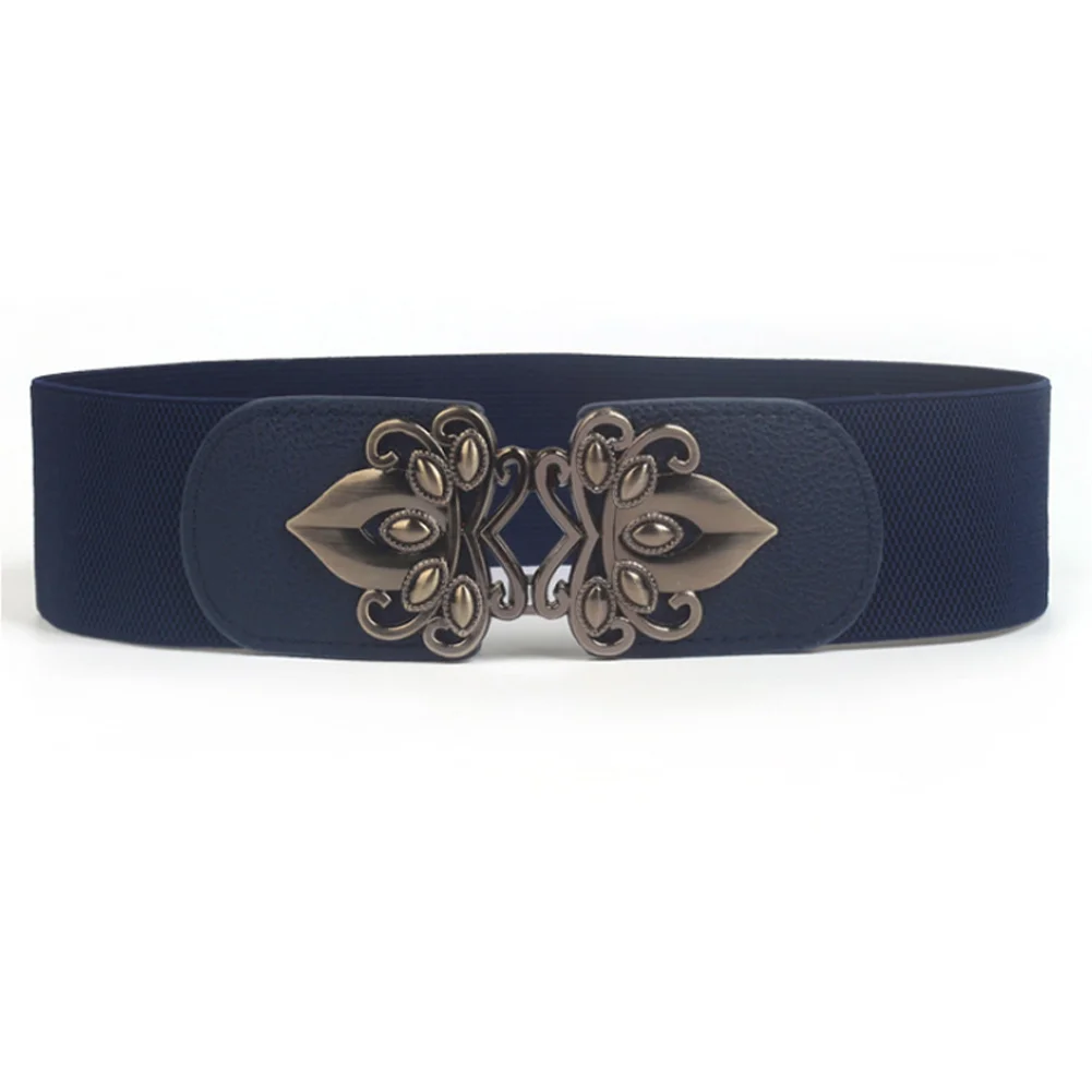 Navy Blue Женский широкий эластичный пояс ретро стрейч пояс с застежкой с широкий пояс с пряжкой магазин NYZ - Цвет: Navy Blue