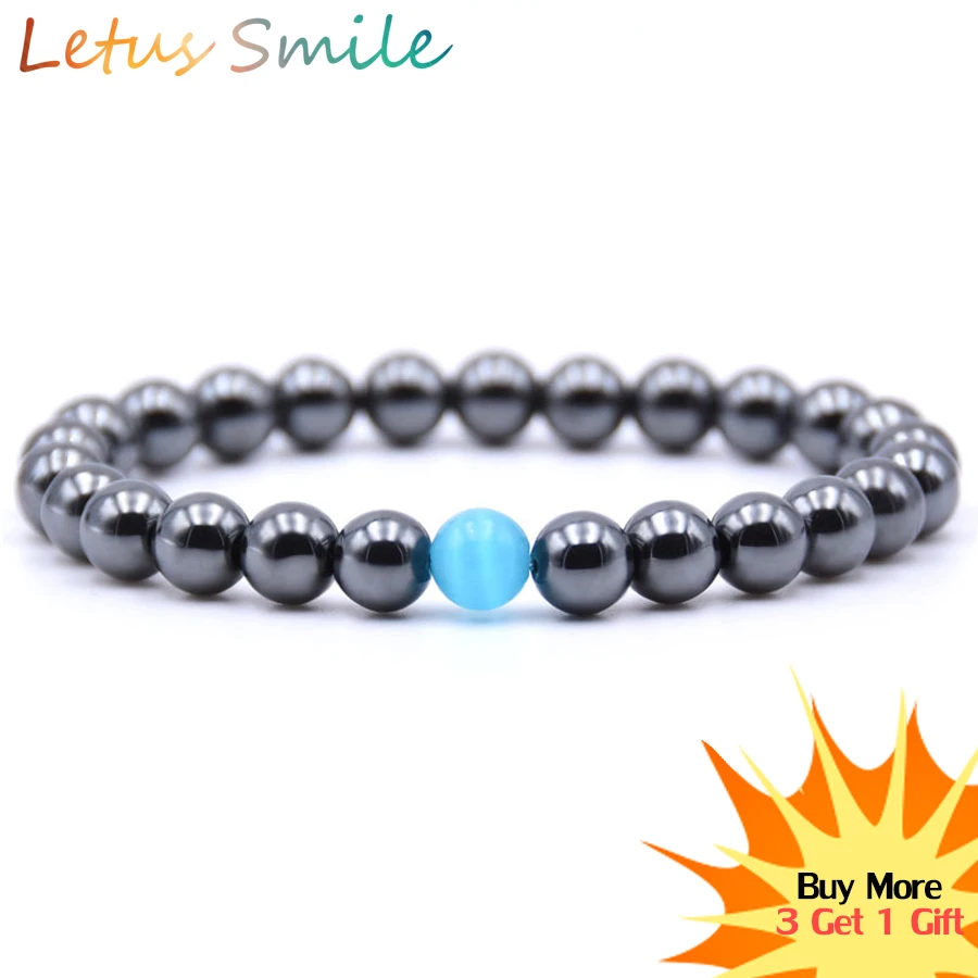 

Fashion Nature Hematite Strand Bracelets Women Blue Opal Bead Beaded Bracelet Men Semi-precious Stones Jewelry Braslet Pulseras