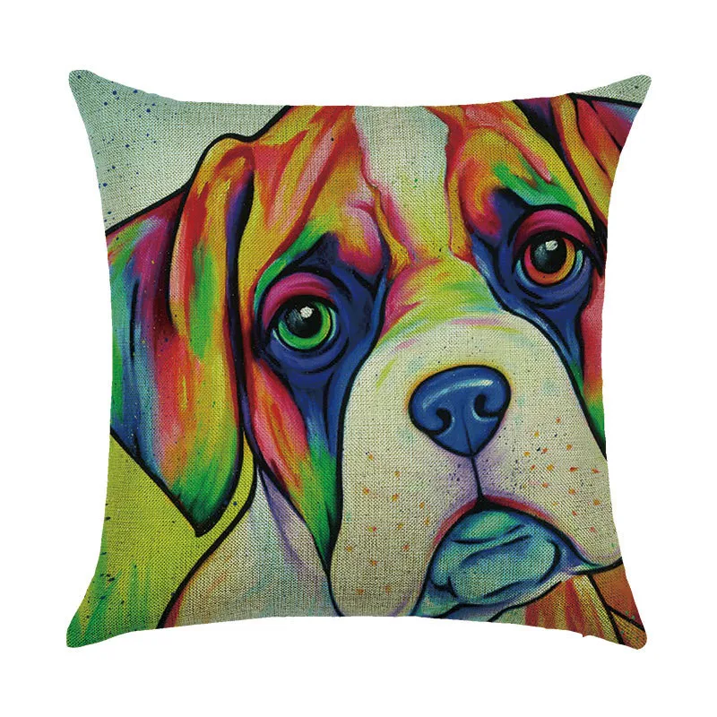 Colorful Oil Painting Linen Printed Dogs Cushion Cover Hot Animals Throw Pillow Cover Home Decor Rottweiler basset hound Pillows