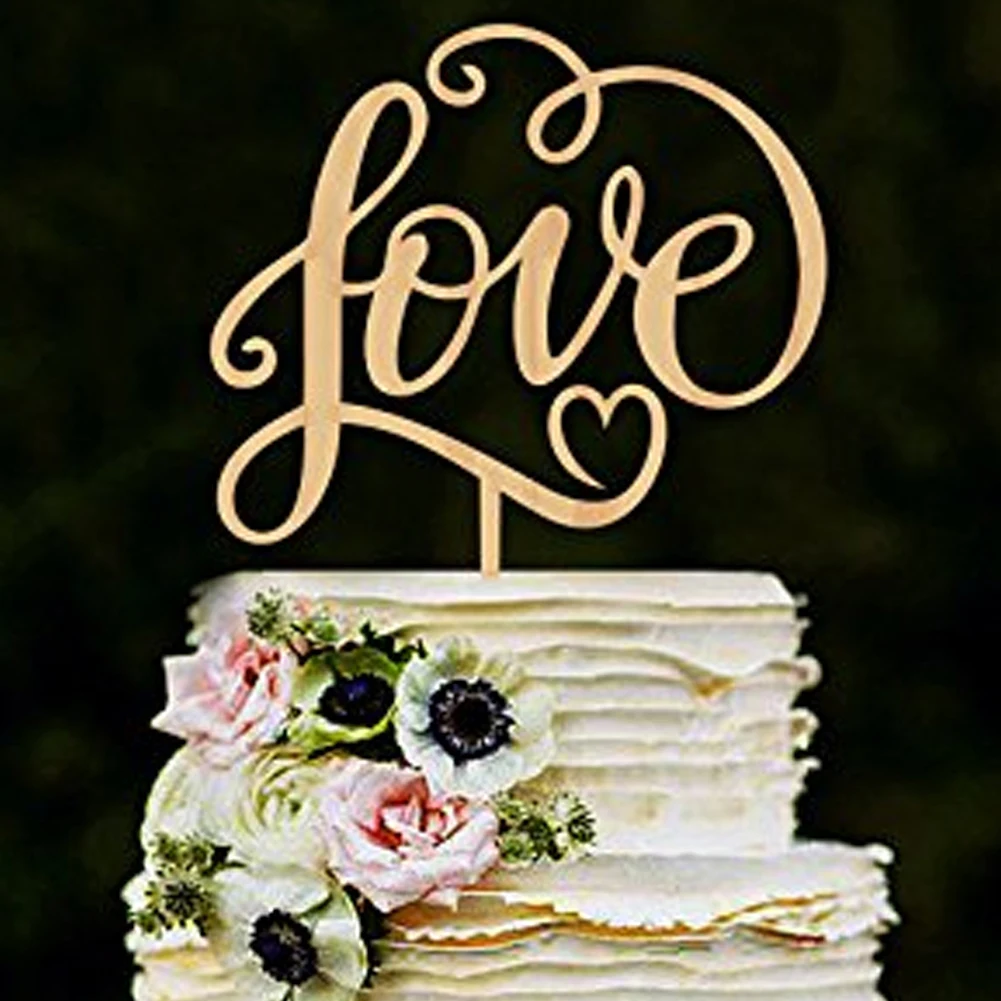 

Wooden Happy Birthday Mr Mrs We Do Love Heart Wedding Cake Topper Bride and Groom Wedding Birthday Party Cake Decoration Kids