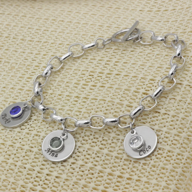 

Customized Birthstones and Names Bracelets Personalized Custom Any Names Family Jewelry Mother's Day Gift Drop Shipping YP3137