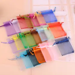 Органзы сумки пакетик 5X7 см 100 шт./лот разные цвета в произвольном порядке Drawstring маленькие мешочки для бижутерии для колец Цепочки и