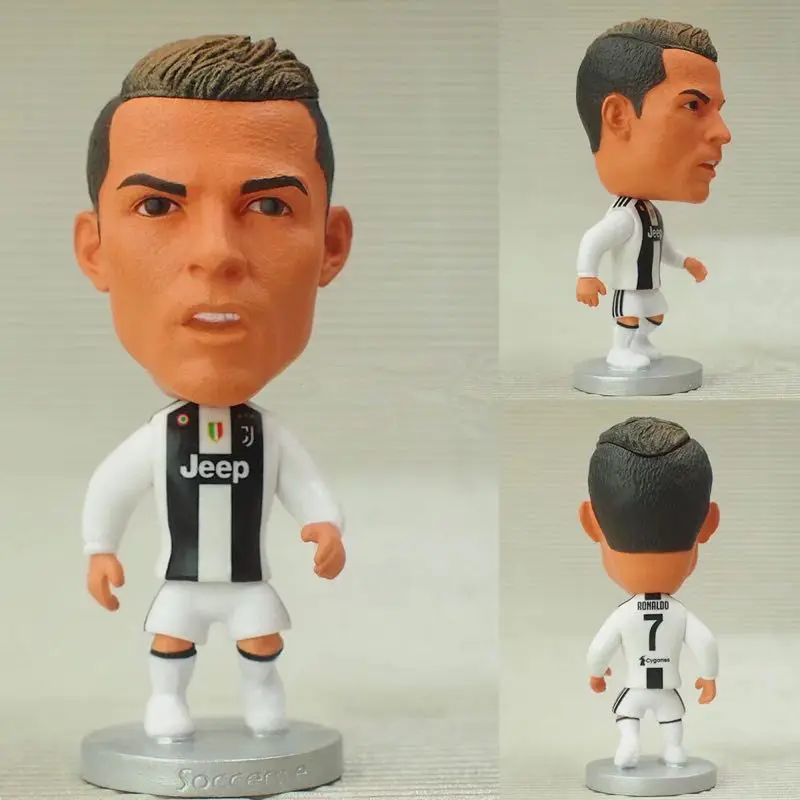 

Soccerwe Football Star Dolls JUV 7 Cristiano Ronaldo 2019 Season Figurine for Souvenir Gift White Black Kit