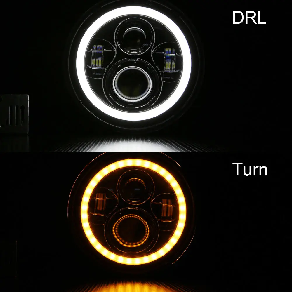 " круглый светодиодный Белый DRL/Янтарный указатель поворота для Hummer H1 H2 H3 светодиодный проектор DRL 7 дюймов налобный фонарь Lada Niva 4x4