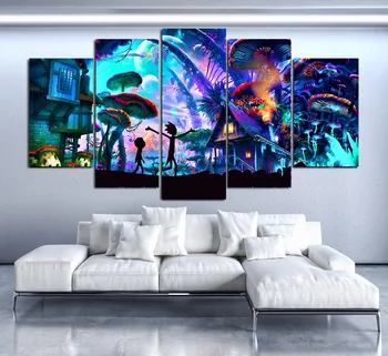 

Modern Canvas Framework Hd Printed Living Room 5 Panel Rick And Morty Painting Wall Art Modular Poster Home Decor Pictures drop