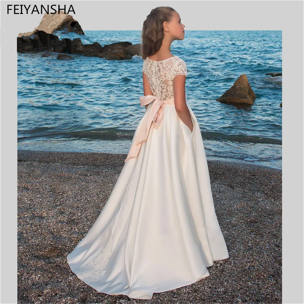 

New Arrivals Lace Beading Stone Flower Girls Gowns Kids Pageant Dresses First Communion Dresses For Weddings Vestidos deminha
