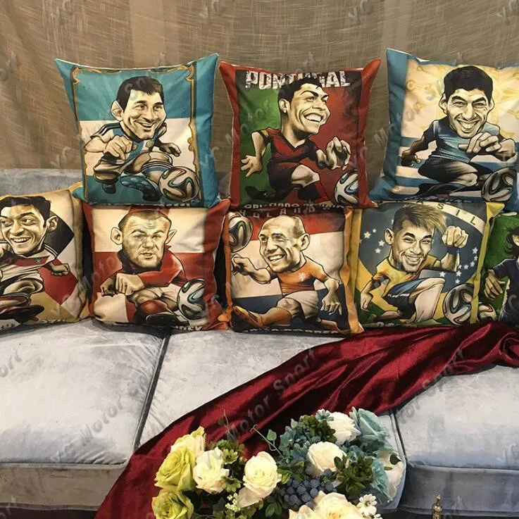 

Football Player Throw Pillow Case Linen Cushion Cover 1pc without Pillow Inner For Messi Cristiano Ronaldo Barcelona Real Madrid