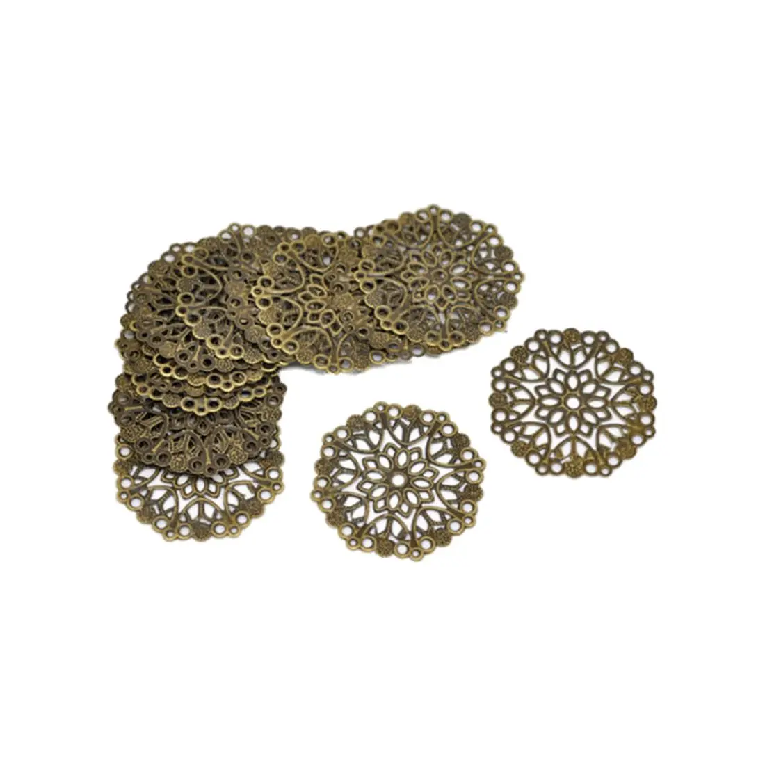 50 Bronze Tone Filigree Flower Wraps Connectors 35mmwraps connectorflower wraps