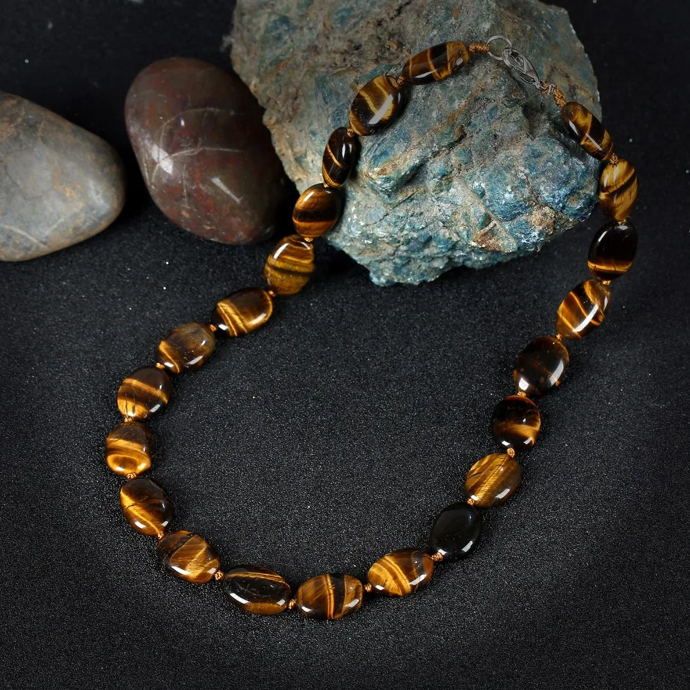 

K's Gadgets Brown Tiger Eye Statement Necklace Women Jewelry Handmade Rope Vintage Accessories Oval Natural Stone Chokers