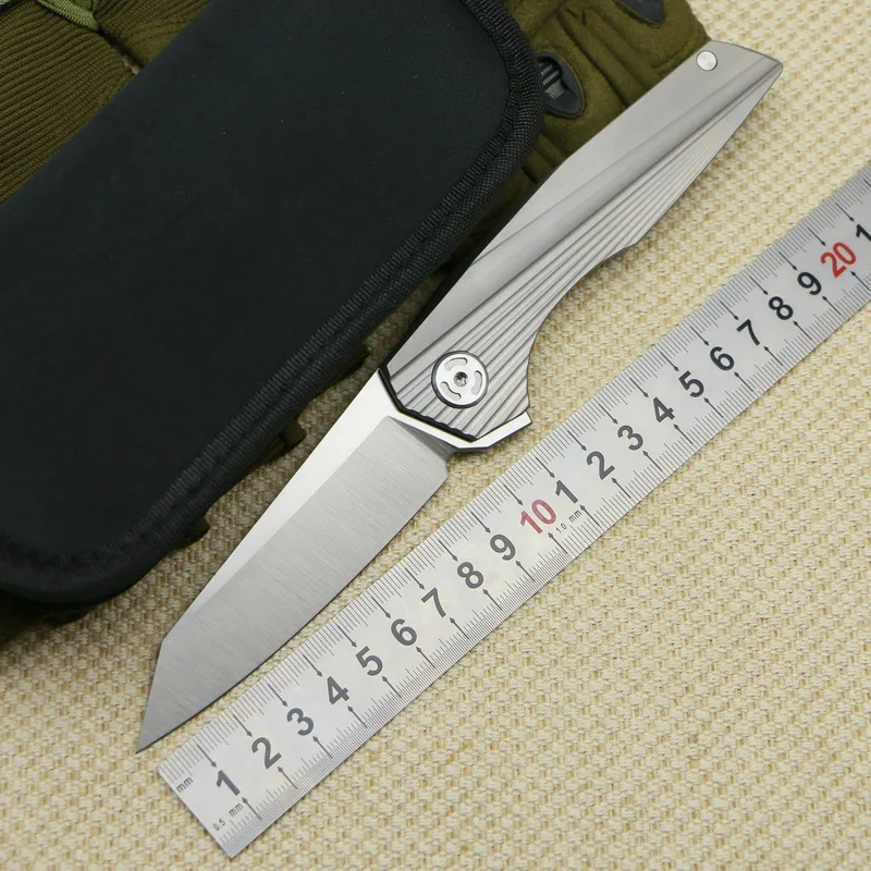 

DICORIA Parallel lines Flipper folding knife D2 Blade ball bearing TC4 Titanium handle Outdoor survival tactical knives EDC tool