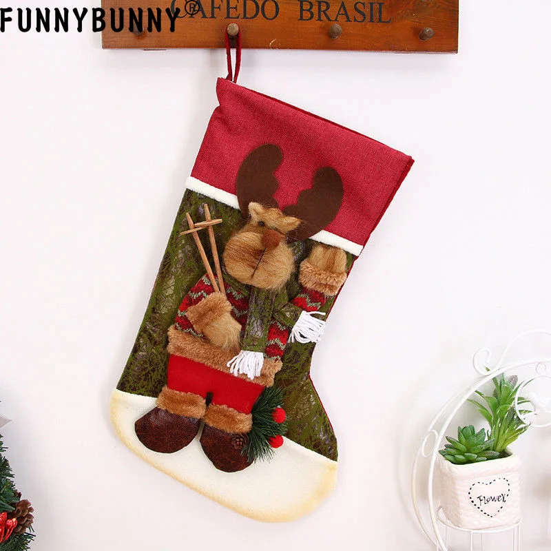 FUNNYBUNNY рождественские носки Подарочная сумка Рождественские украшения мешковины подарок конфеты носки Санта Клаус снеговик лося