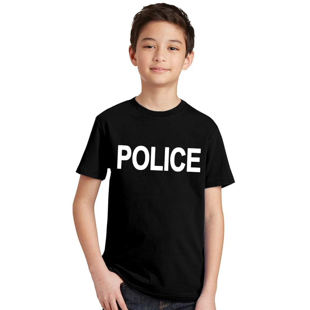 

POLICE T-shirt Kids Cosplay Fancy Dress Costume Children Unisex Summer T Shirt Letter Print Fashion Casual Tops Tshirt Teens