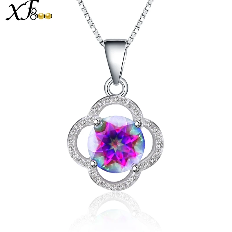

XF800 925 Sterling Silver Jewelry Genuine Gem Stone Crystal Topaz Necklace Pendant Fine Wedding Party Gift For Women T238D