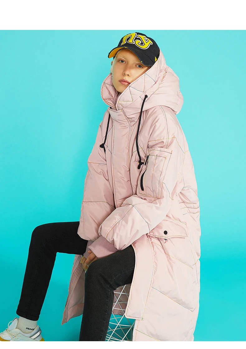 Toyouth зимнее пуховое длинное пальто женские теплые пальто утепленная верхняя одежда дамы фугу пальто Mujer с капюшоном вниз пальто розовый верхняя одежда