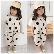 Милые хлопковые Свободные Комбинезоны в горошек для девочек в Корейском стиле; Детские универсальные повседневные брюки на подтяжках; комбинезон