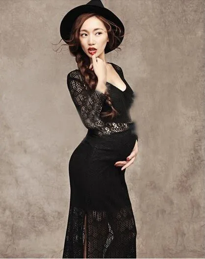 Maternity Dress Photography Props Black See-through Lace Dress Elegant For Pregnant Women Dress Photo Shoot Clothing Maternity Dress Photography Props Black See-through Lace Dress Elegant For Pregnant Women Dress Photo Shoot Clothing