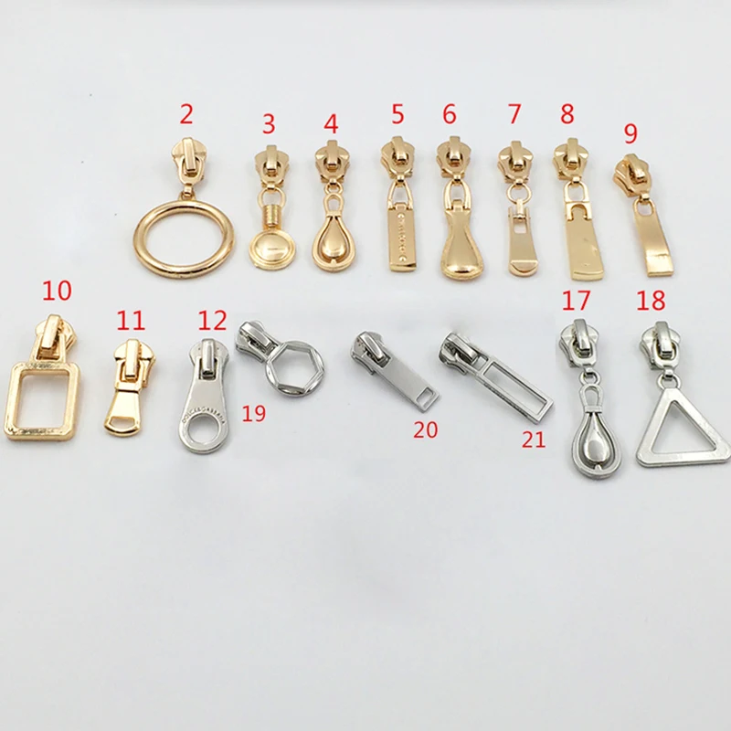 

5PCS/Lot High Quality 5# Gold Silver Zipper Pull Metal Zipper Slider Zipper Head For Garment Bag And Suitcase Accessories P070