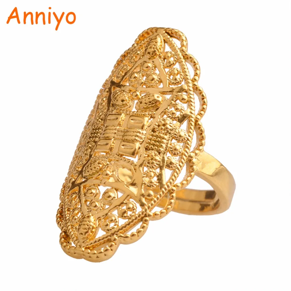 

Anniyo Gold Color Arab Ring Resizable for Women/Adolescent,Dubai Wedding Jewelry African Ethiopian/Middle East Gift #093706