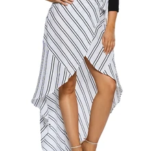 Для женщин в полоску макси юбка Сексуальная запахом нерегулярные Высокая Талия Кнопка поясом леди длинная юбка для Для женщин лето черный/ белый