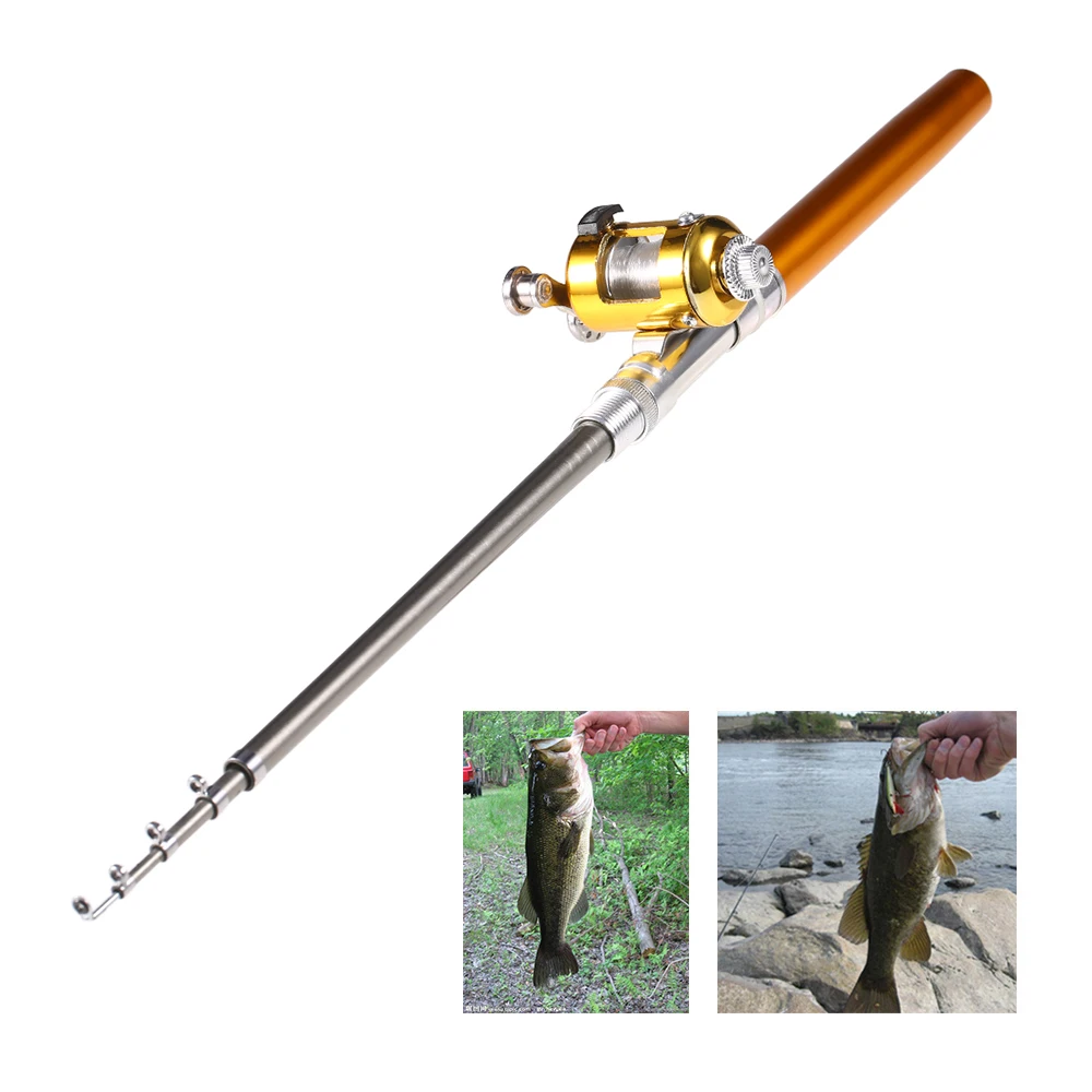 Fishing Rod Reel Combo Set Mini Portable Pocket Pen Fishing Rod Pole Reel Aluminum Alloy Fishing