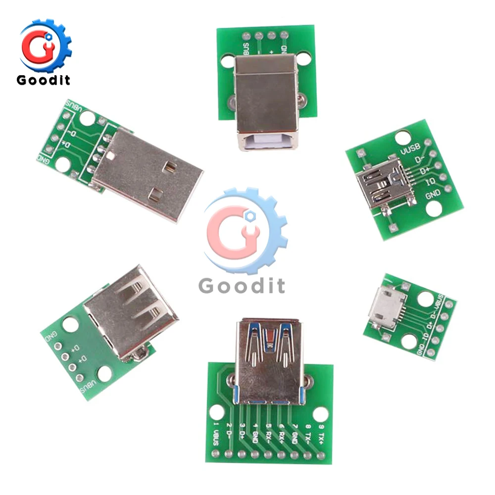 Micro Mini USB A Male USB 2,0 3,0 A Female USB B разъем интерфейс для 2,54 мм DIP PCB конвертер адаптер Breakout Board