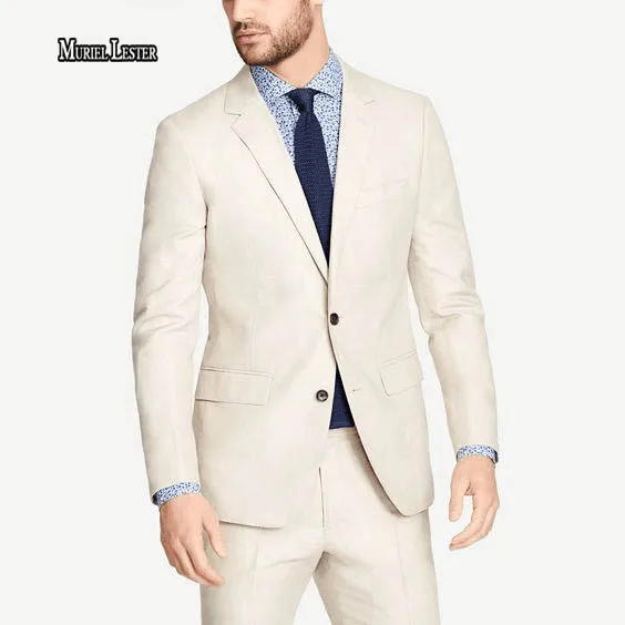 Muriel Lester Summer Style Beige Men Suits For Wedding