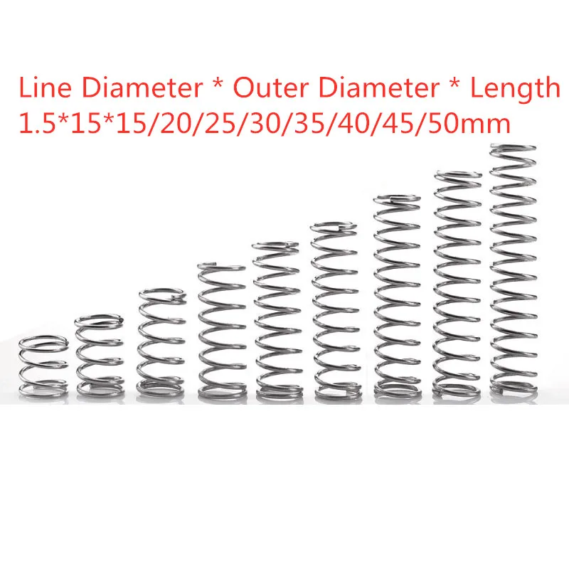 10 шт. 304 короткий сжатие пружина диаметр провода 1,5* Внешний диаметр 15* длина 15-50
