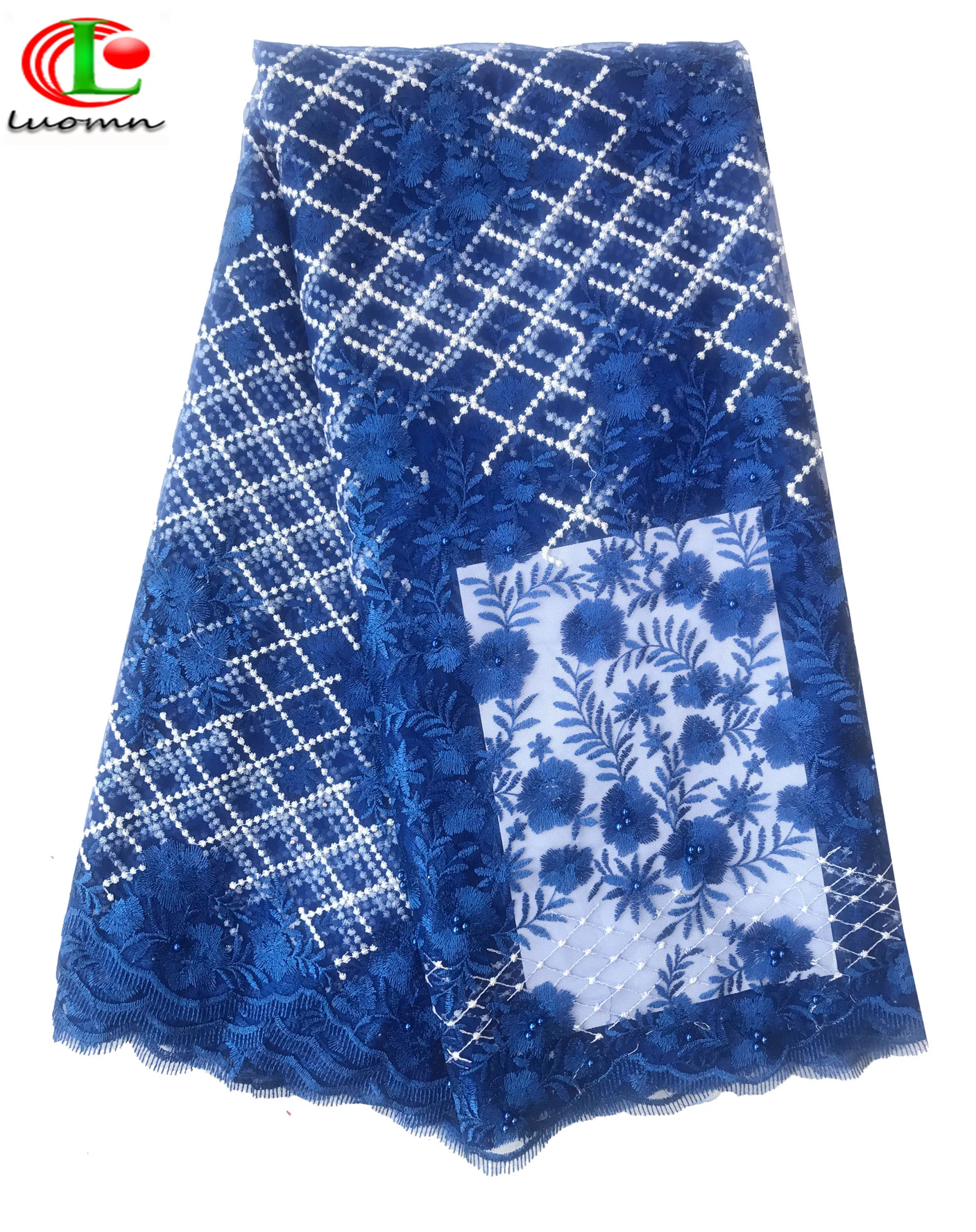 Fashion African Lace Fabric High Quality Royal Blue Lace Nigerian Lace Fabric 2018 High Quality