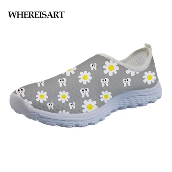 

WHEREISART 3D Cartoon Dentist Printed Summer Women's Shoes Flats Female Soft Light Sneakers Fashion Mesh Loafers Slip-on Shoes