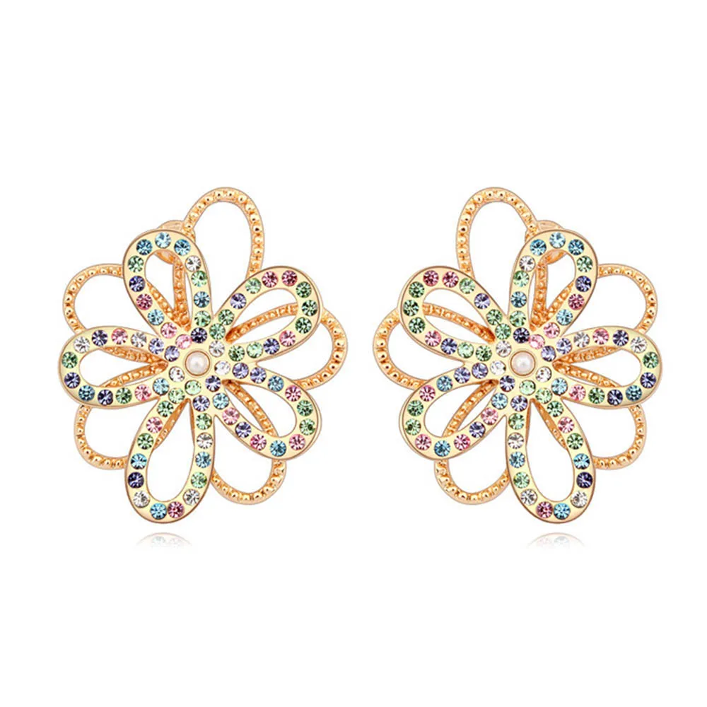 

2017 New Charmng Wholesale flower shape rhinestone earrings with Genuine Czech crystal for mother's Day gift