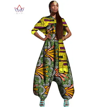 

2017 Spring Ankara Fashions Traditional African Clothing for Women Long Fat Jumpsuits & Shawl Women Pants Suit WY1428