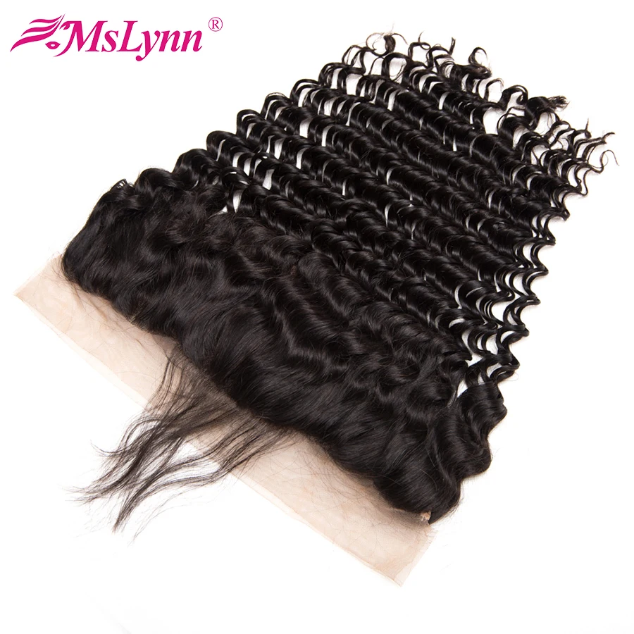 Mslynn Hair Brazilian Deep Wave Closure Pre Plucked Lace Frontal Closure With Baby Hair Non Remy Human Hair Free Part 8\