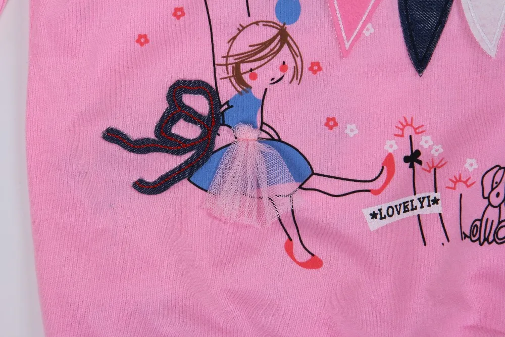 Повседневный весенне-осенний комплект для девочек, хлопковый топ с длинными рукавами, круглым вырезом и цветочным принтом и джинсы комплект для детей возрастом от 2 до 6 лет
