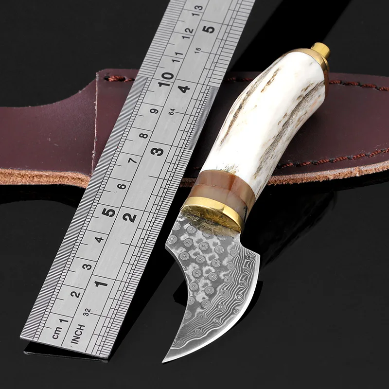 

KKWOLF Damascus Steel Fixed Blade Knife Hunting Knife Survival Camping Pocket Knife Outdoor Tactical Portable Multi Tool Mini Ax
