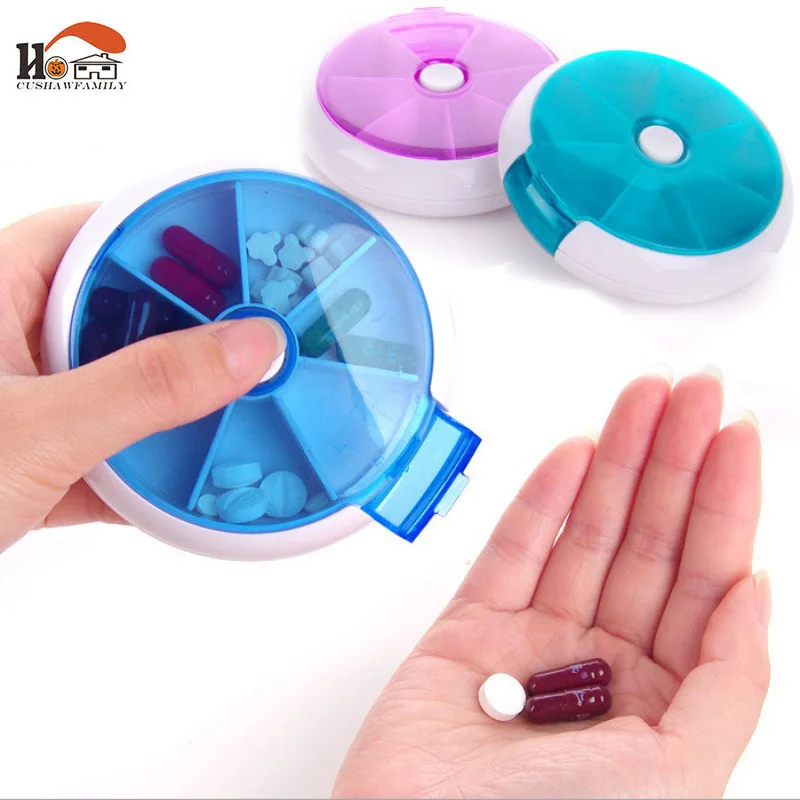 

CUSHAWFAMILY Portable 7 Slots button rotary Pill Cases Jewelry candy Storage Box Vitamin Medicine Pill Box Case Container