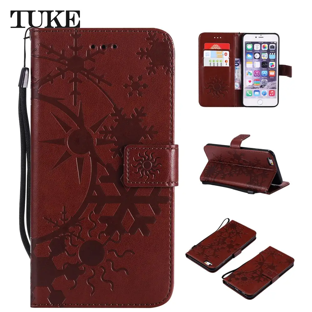 Vintage Wallet Leather Case For iPhone 6 Plus 6S Plus Cover For iPhone 6S Plus Case Embossed Winter Starry Sky Fundas