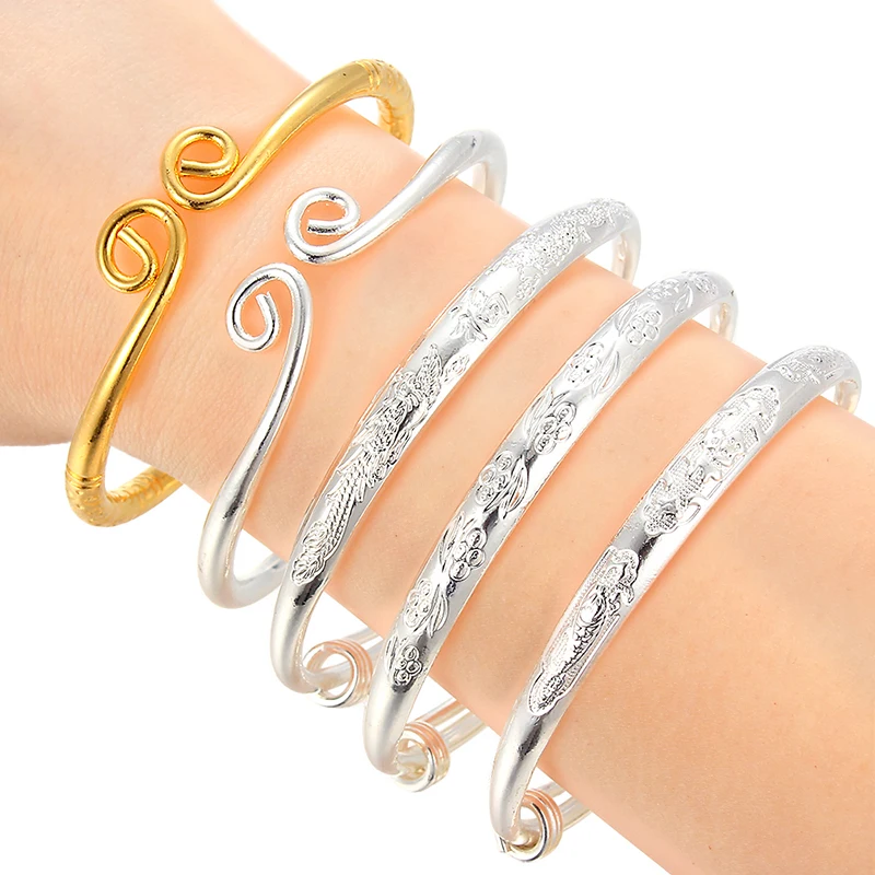 New Arrival A Variety Of Styles Exquisite Bangle Alloy Gold/silver Pattern Bangle For Women Girls Jewelry Gifts