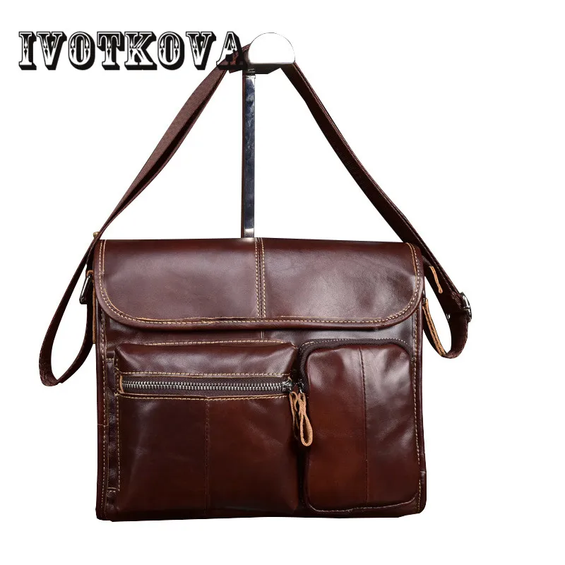 

IVOTKOVA Cow Leather Men Shoulder & Crossbody Bags Genuine Leather Vintage Men's Handbag Purses High Quality Male Bags Drop Ship