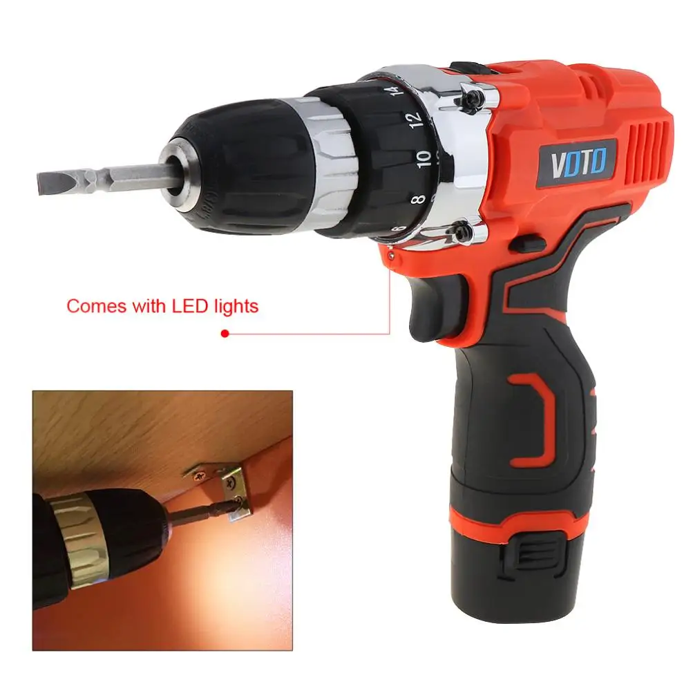 Электрическая отвертка VOTO AC 100-240 V Cordless 12 V с кнопкой регулировки двух скоростей для пробивая/обрабатывая винтов