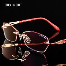 Женские роскошные очки без оправы с алмазной огранкой, женские линзы, оптические очки с фантомной обрезкой, титановые очки, анти-синий светильник 840