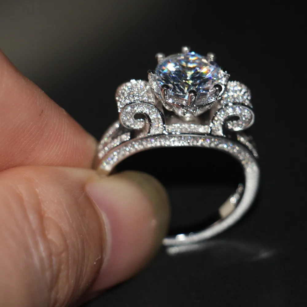 Romantic Jewelry Women men ring Round cut 9mm 3ct AAAAA zircon cz 925 Sterling silver Lovers Engagement Wedding Band Ring