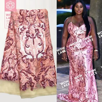 

Pink Sequins African Lace Fabric 2019 High Quality Style Sequined Embroidered Guipure Tulle Mesh For Indina Women Wedding Laces